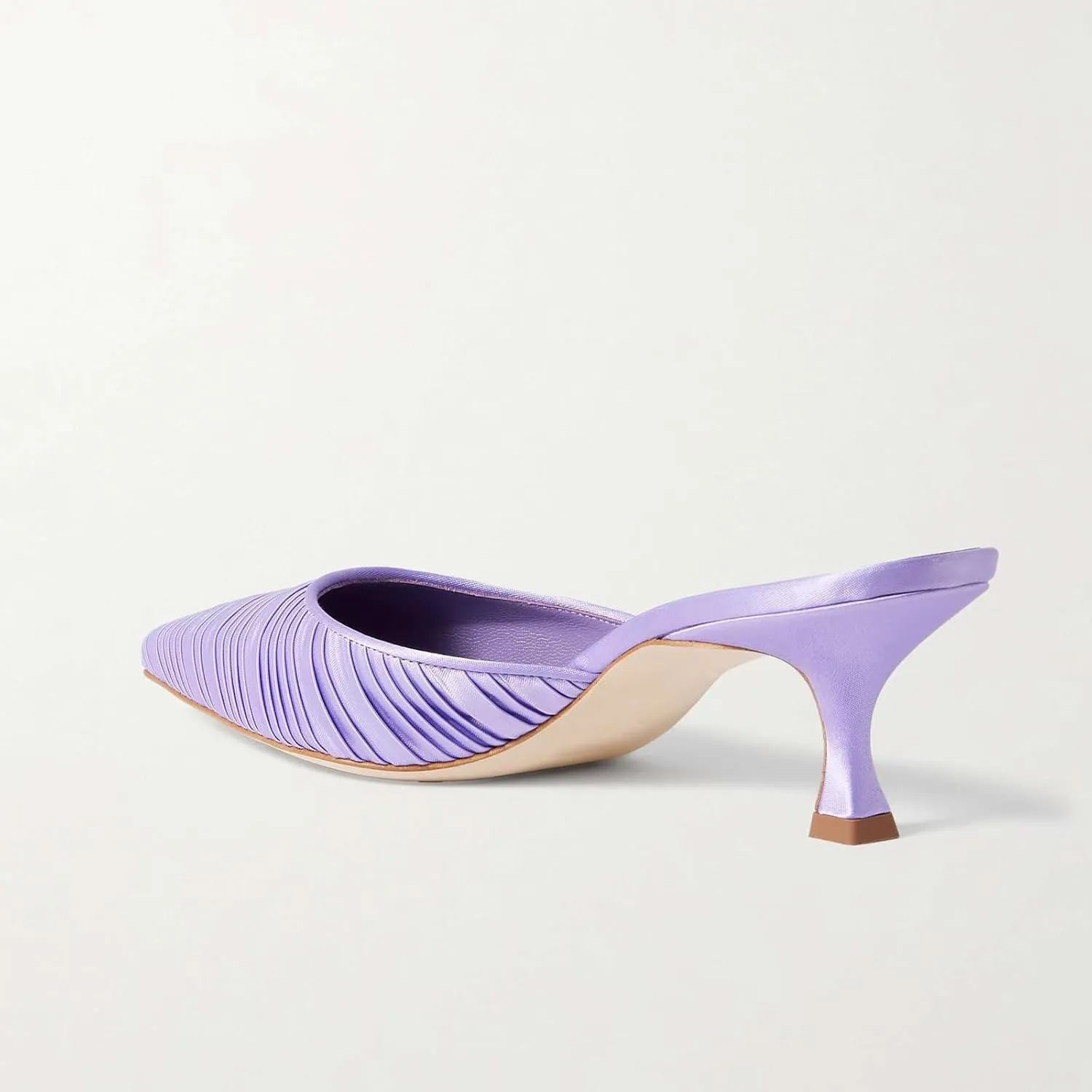 Satin Kitten Heels Pointed Closed Toe Mule Heels for Women Slip on Low Heel Dress Shoes