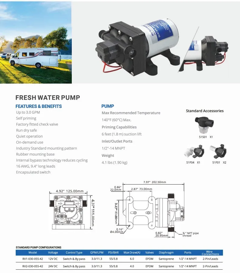 Seaflo 12V Water Pressure Pump 9.5 Litre