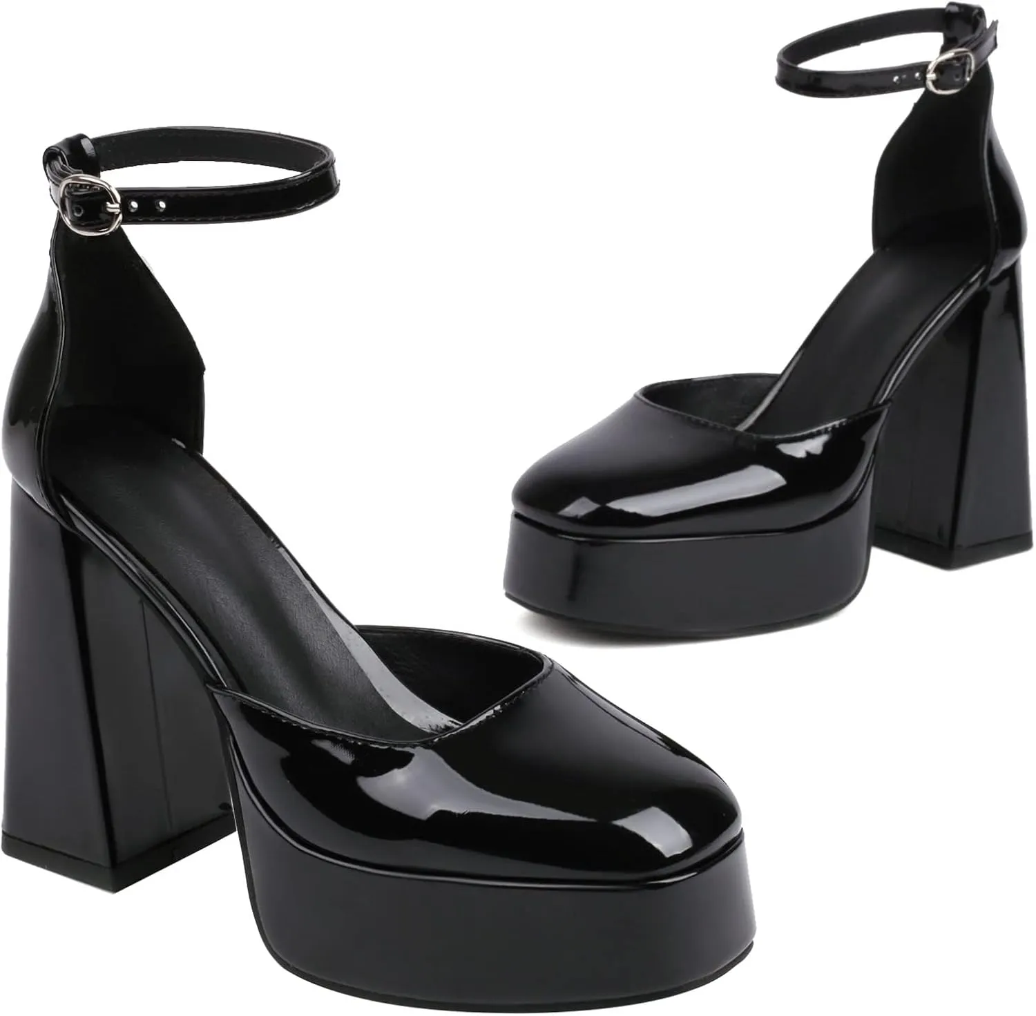 SEIFIN Platform Chunky Heels for Women Ankle Strap Pumps High Heels Sandal Platform Heels Closed Toe Wedding Party Pumps Shoes