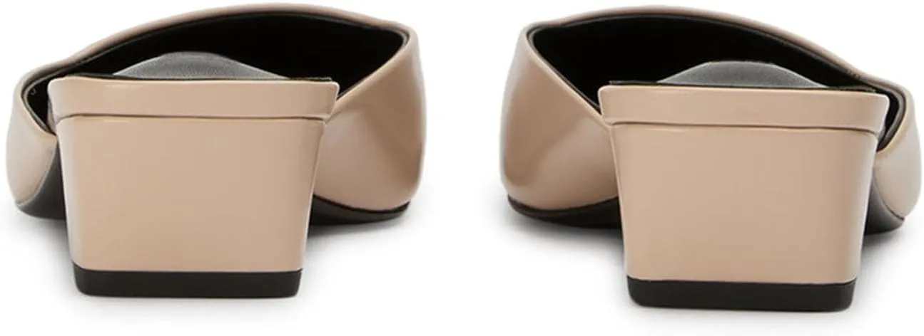 SHEMEE Women's Mules Block Kitten Heels Slip On Closed Square Toe Chunky Pumps Slides Backless Casual Dress Shoes