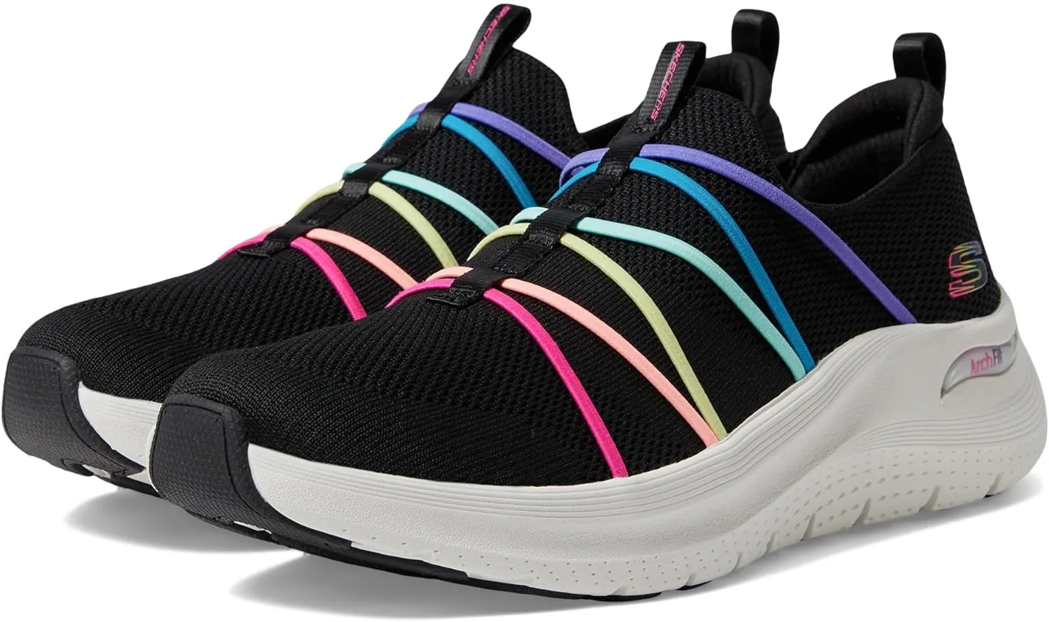 Skechers Sport Women's Women's Arch FIT 2.0-Colorful Road Sneaker, BKMT=Black/Multi, 5.5