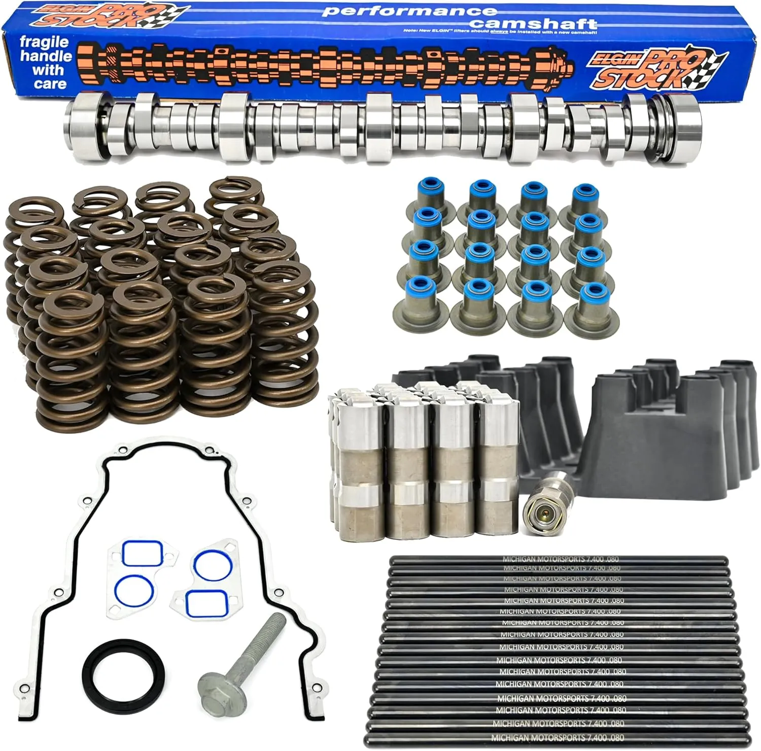 Sloppy Mechanics Stage 1 Camshaft, Kit Includes PAC Springs, Seals, Install Gaskets, Pushrods, Delphi Lifters & Trays 4.8 5.3 5.7 6.0 6.2 LS LS1 LS2 LQ4 LQ9 Elgin 1838-P