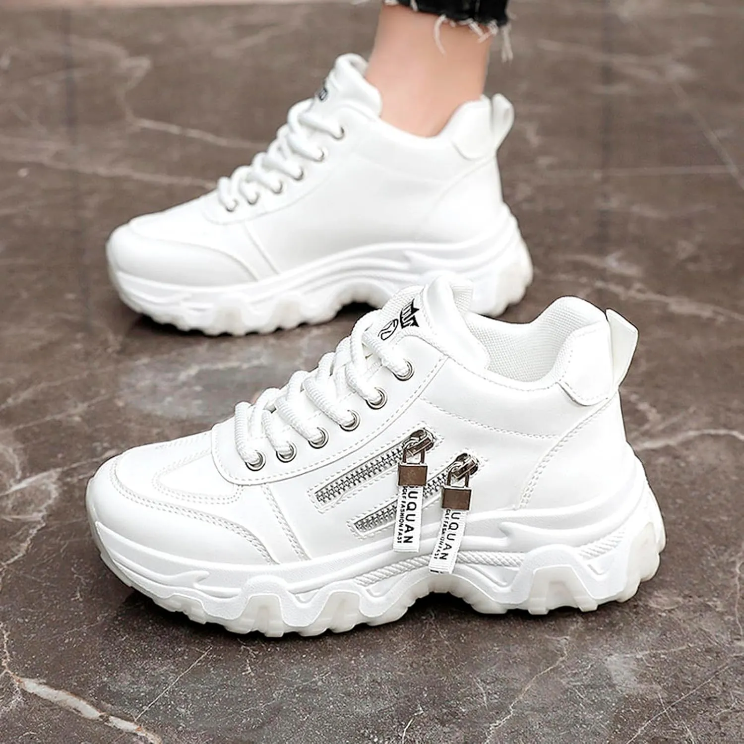 Sneakers Women New Korean Fashion Round Head Lace Up Casual Shoes Thick Bottom Running Shoes Womens 12 Running Shoes