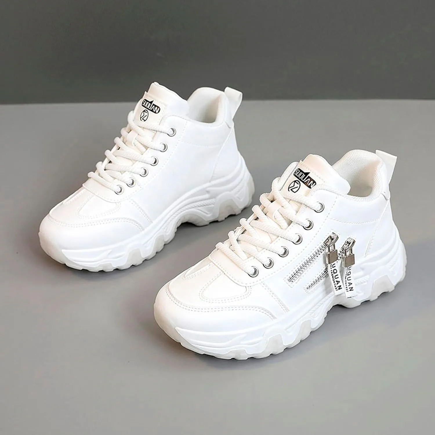 Sneakers Women New Korean Fashion Round Head Lace Up Casual Shoes Thick Bottom Running Shoes Womens 12 Running Shoes