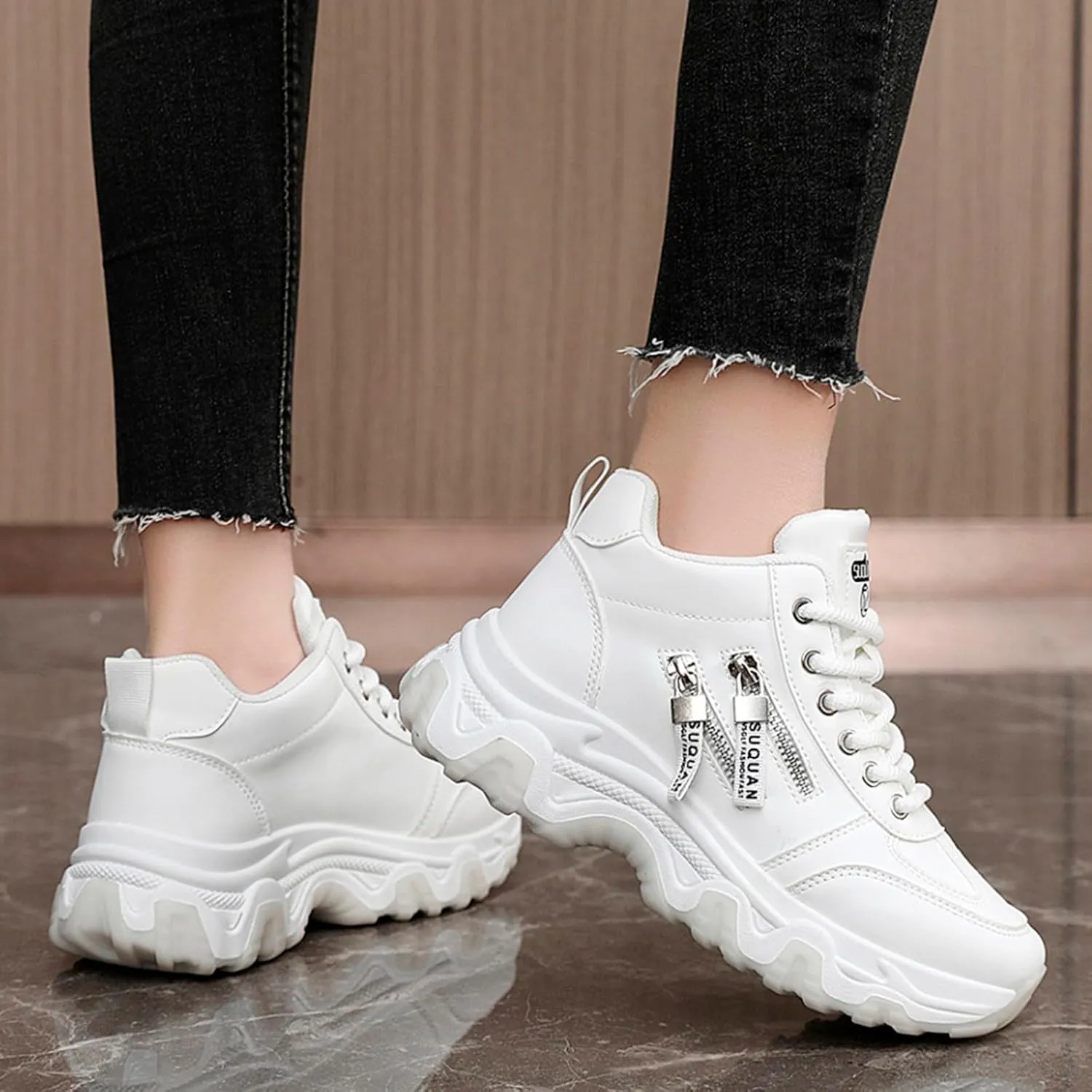Sneakers Women New Korean Fashion Round Head Lace Up Casual Shoes Thick Bottom Running Shoes Womens 12 Running Shoes