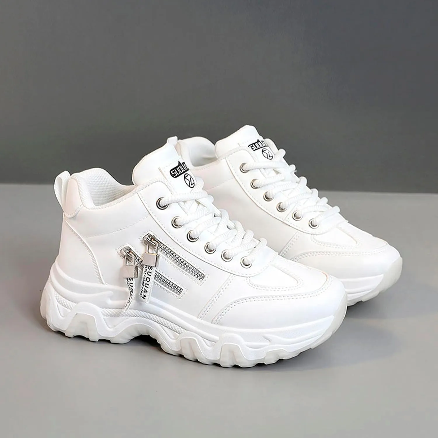 Sneakers Women New Korean Fashion Round Head Lace Up Casual Shoes Thick Bottom Running Shoes Womens 12 Running Shoes