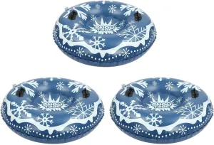 Snow Sleds, 3Pcs 48 Inch Inflatable Snow Sled, PVC Ski Circle, Thickened Heavy-Duty Hard Bottom Sleds with Non-Slip Handles, Outdoor Sledding Snow Tube Sports, Winter Sports, for Kids and Adult