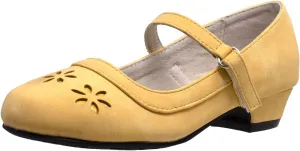 SOBEYO Girls' Dress Shoes Mary Jane Low Heel Flowers Cut Out Accents Leather Lining Insole Comfortable Memory Foam Cushion Wedding Party Princess Pump School Shoe