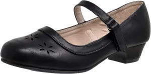 SOBEYO Girls' Dress Shoes Mary Jane Low Heel Flowers Cut Out Accents Leather Lining Insole Comfortable Memory Foam Cushion Wedding Party Princess Pump School Shoe