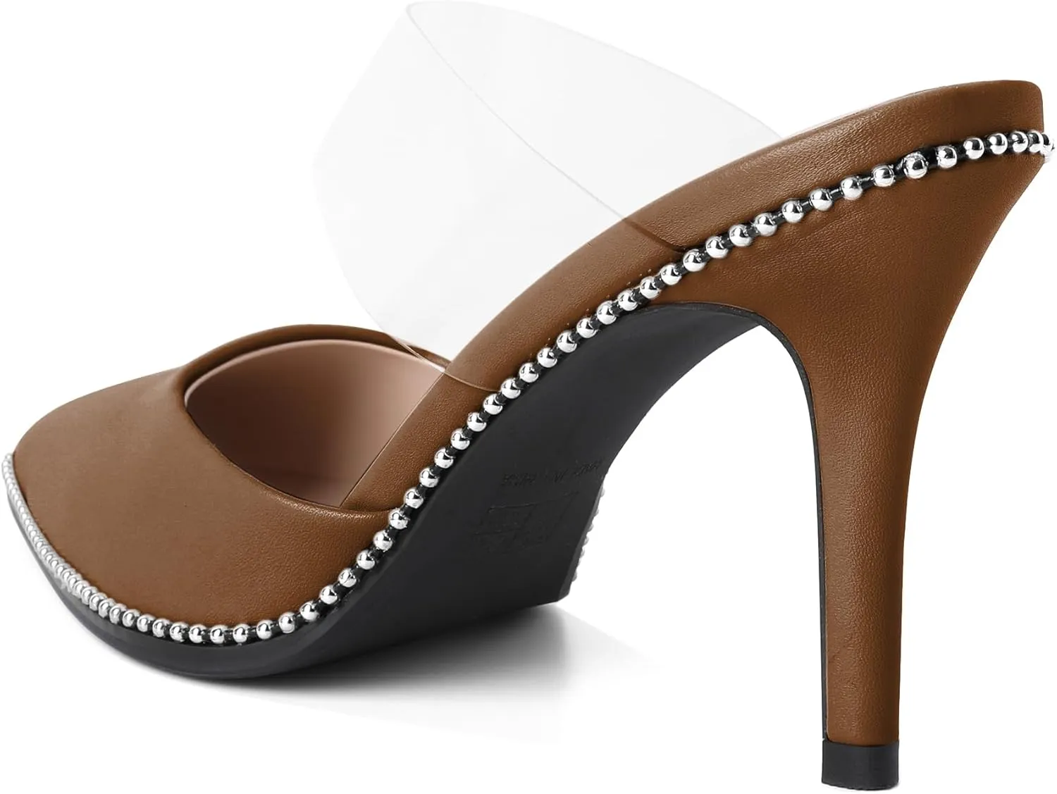Soireelady Womens Heeled Mules Beaded Sandals Stiletto High Heel Pointed Closed Toe Slip On Clear Ankle Strap Heels Fashion Dress Shoes 3.5 Inches