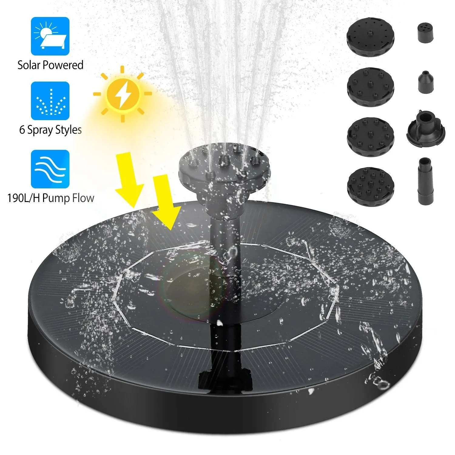 Solar Powered Fountain Pump Floating Bird Bath Pond