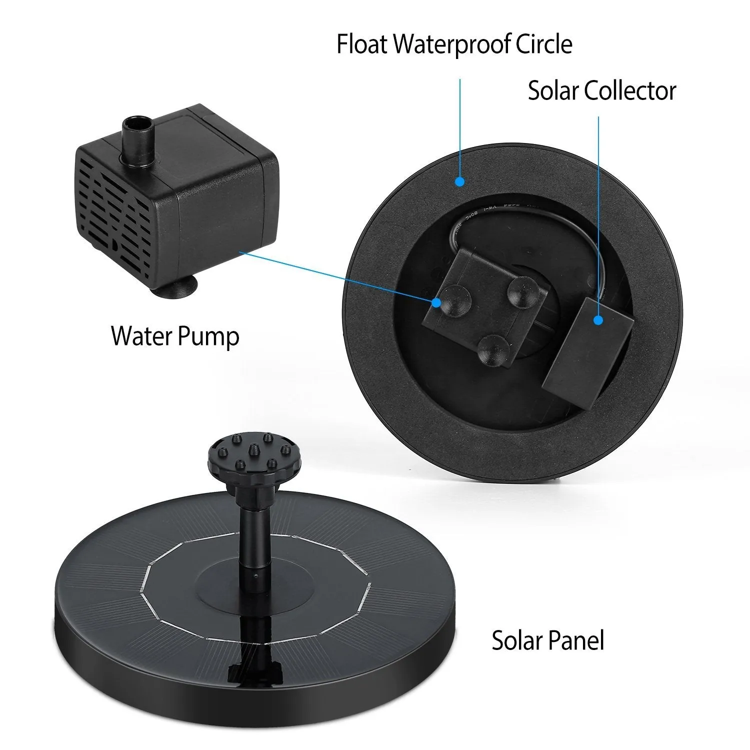 Solar Powered Fountain Pump Floating Bird Bath Pond