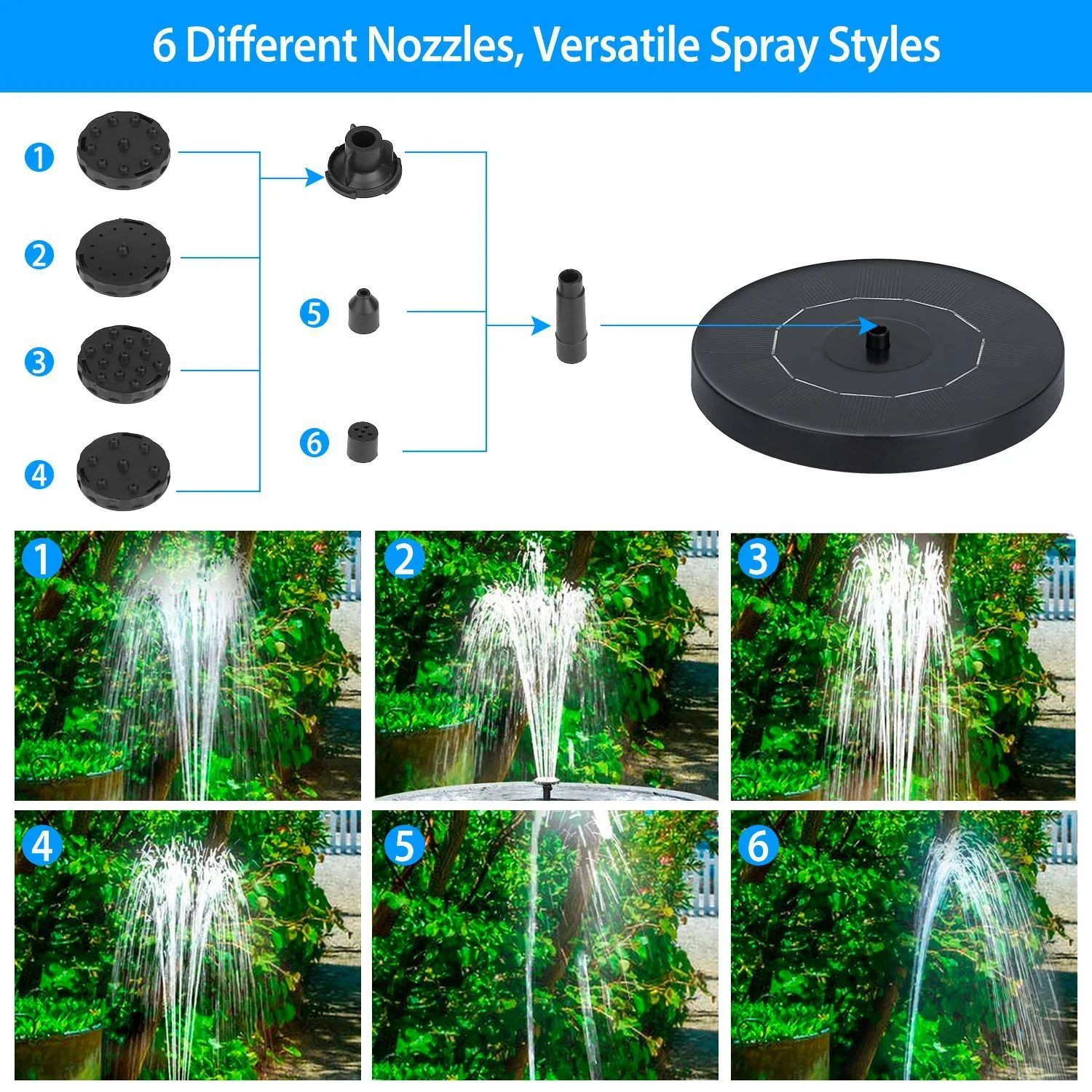 Solar Powered Fountain Pump Floating Bird Bath Pond