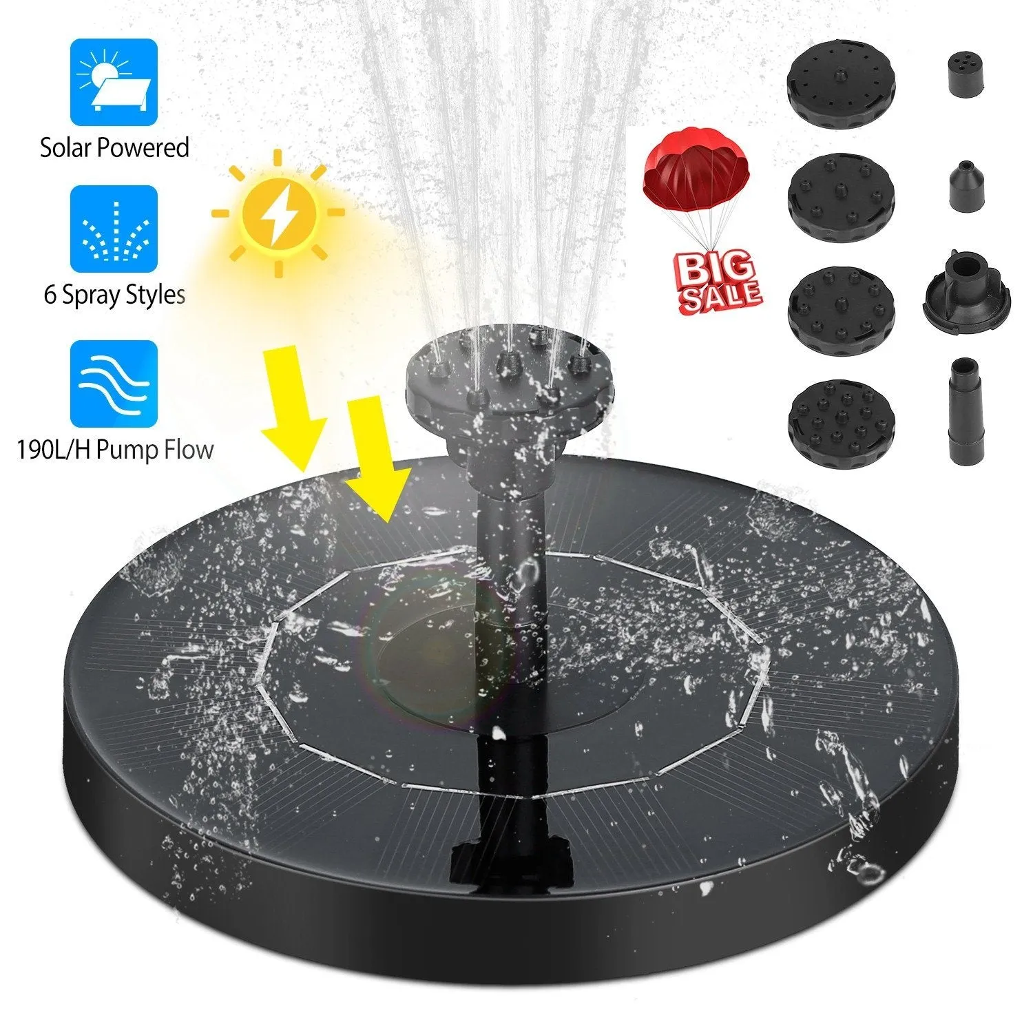 Solar Powered Fountain Pump Floating Bird Bath Pond