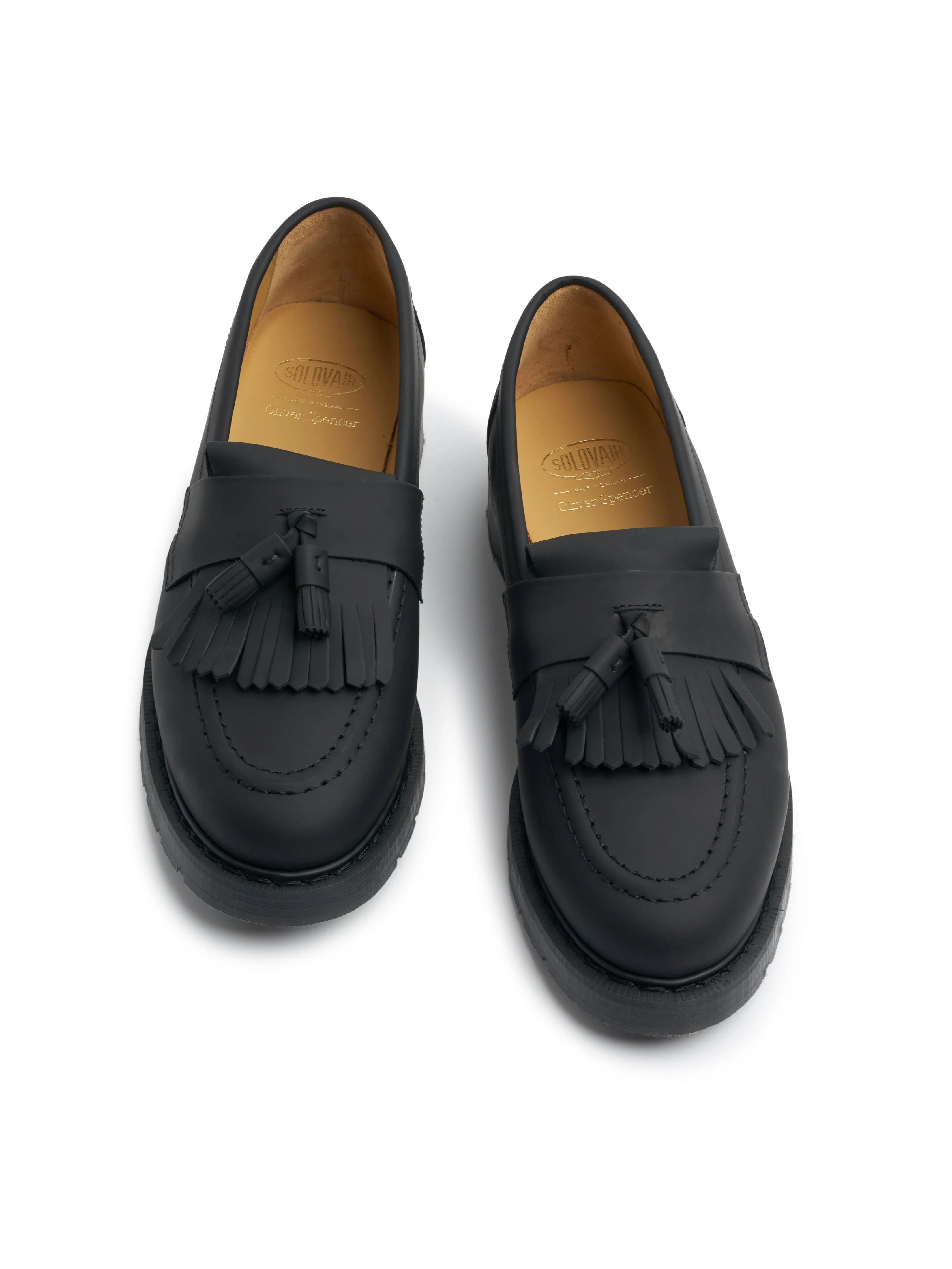 Solovair x Oliver Spencer Black Greasy Leather Tassel Loafer