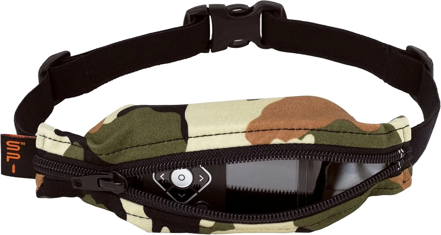 SPIbelt Kids Pocket Belt, Expandable Pocket, Adjustable Waist, No Bounce, No Logo Band, Camo with Black Zipper
