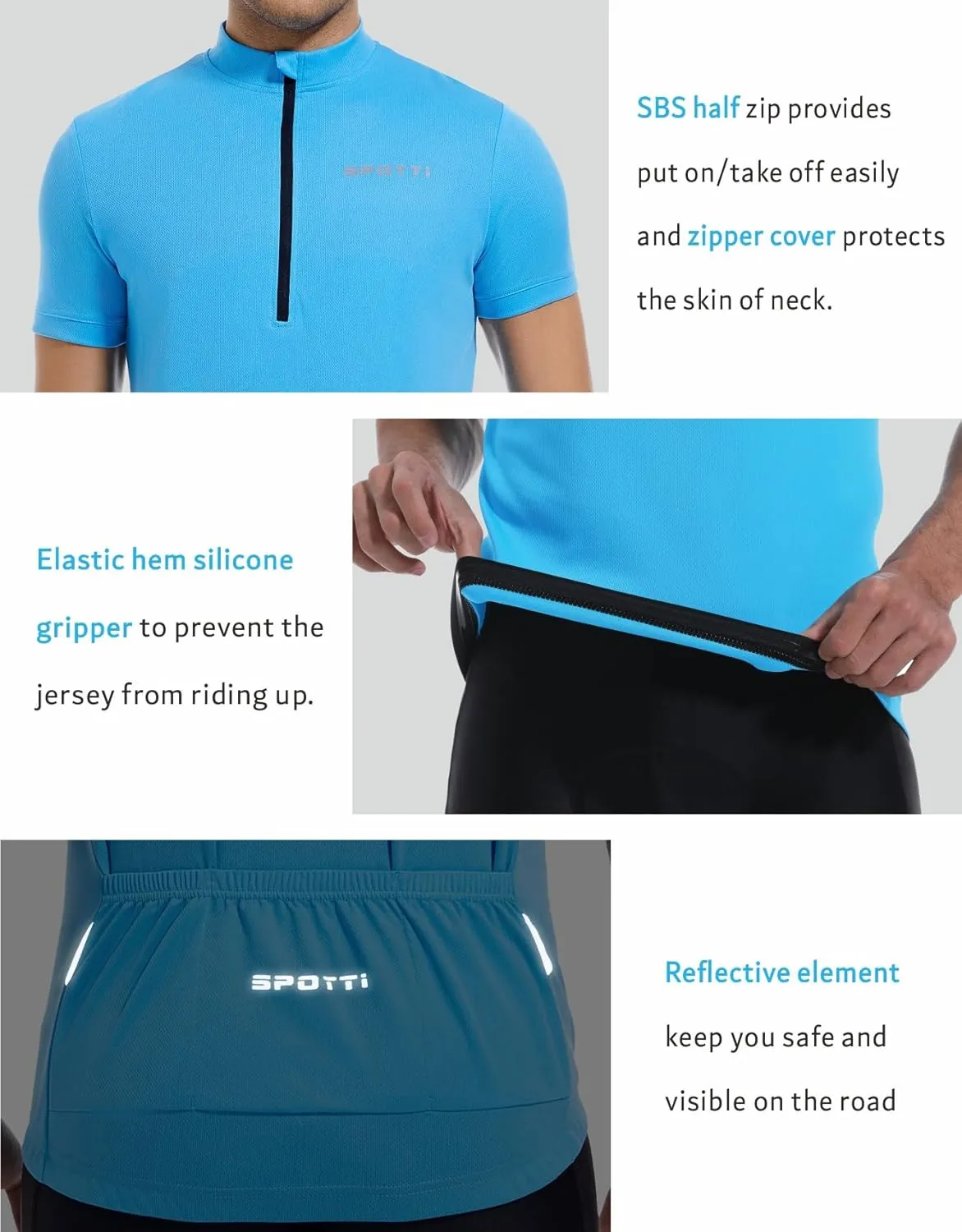 Spotti Men's Cycling Bike Jersey Short Sleeve with 3 Rear Pockets- Moisture Wicking, Breathable, Quick Dry Biking Shirt