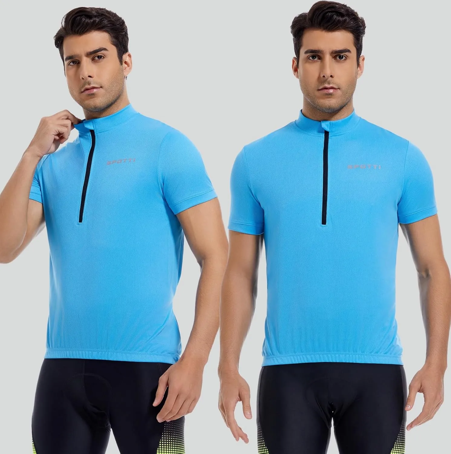 Spotti Men's Cycling Bike Jersey Short Sleeve with 3 Rear Pockets- Moisture Wicking, Breathable, Quick Dry Biking Shirt