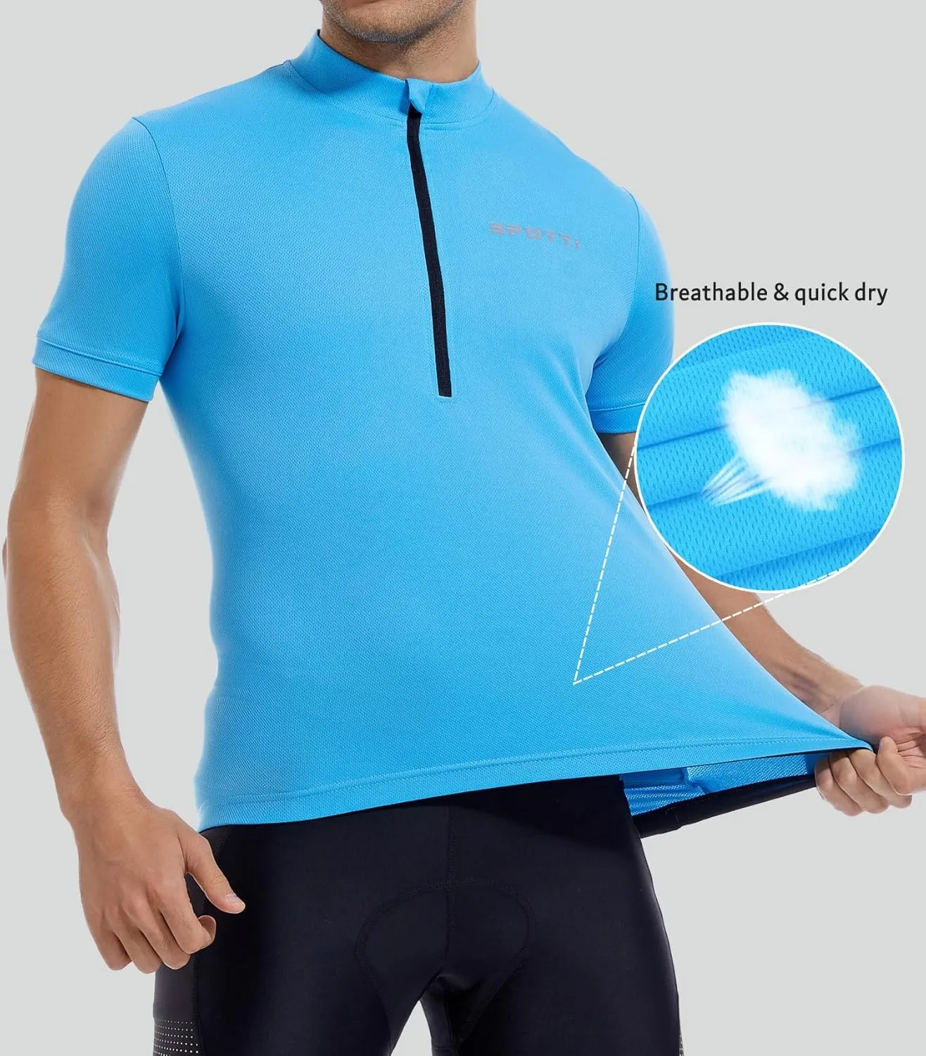 Spotti Men's Cycling Bike Jersey Short Sleeve with 3 Rear Pockets- Moisture Wicking, Breathable, Quick Dry Biking Shirt