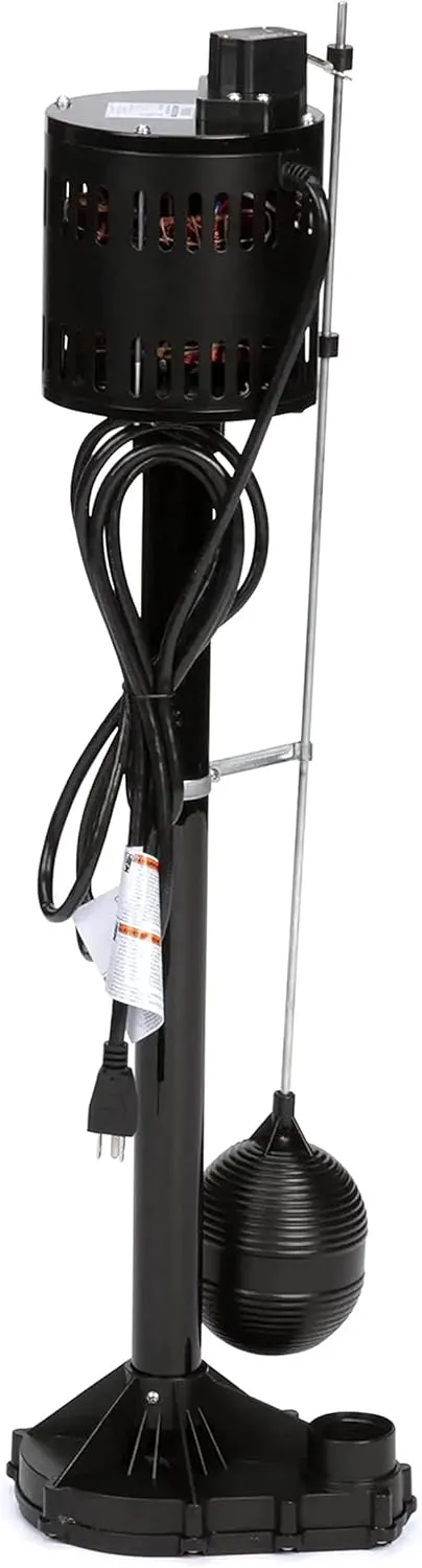 Star 3CEH 1/3 HP Thermoplastic Pedestal Sump Pump with Vertical Float Switch, Low Profile Column Pump, 58 GPM, Fits in 12" Diameter Pit,3.5 Amps