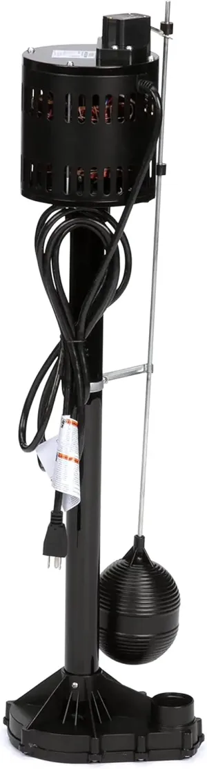 Star 3CEH 1/3 HP Thermoplastic Pedestal Sump Pump with Vertical Float Switch, Low Profile Column Pump, 58 GPM, Fits in 12" Diameter Pit,3.5 Amps