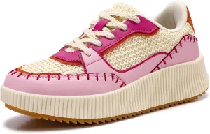 STQ Fashion Sneakers Women Platform Shoes 2024 Fall Casual Dress Cute Tennis Walking Nursing Shoes Plantar Fasciitis Pink Orange Size 7.5