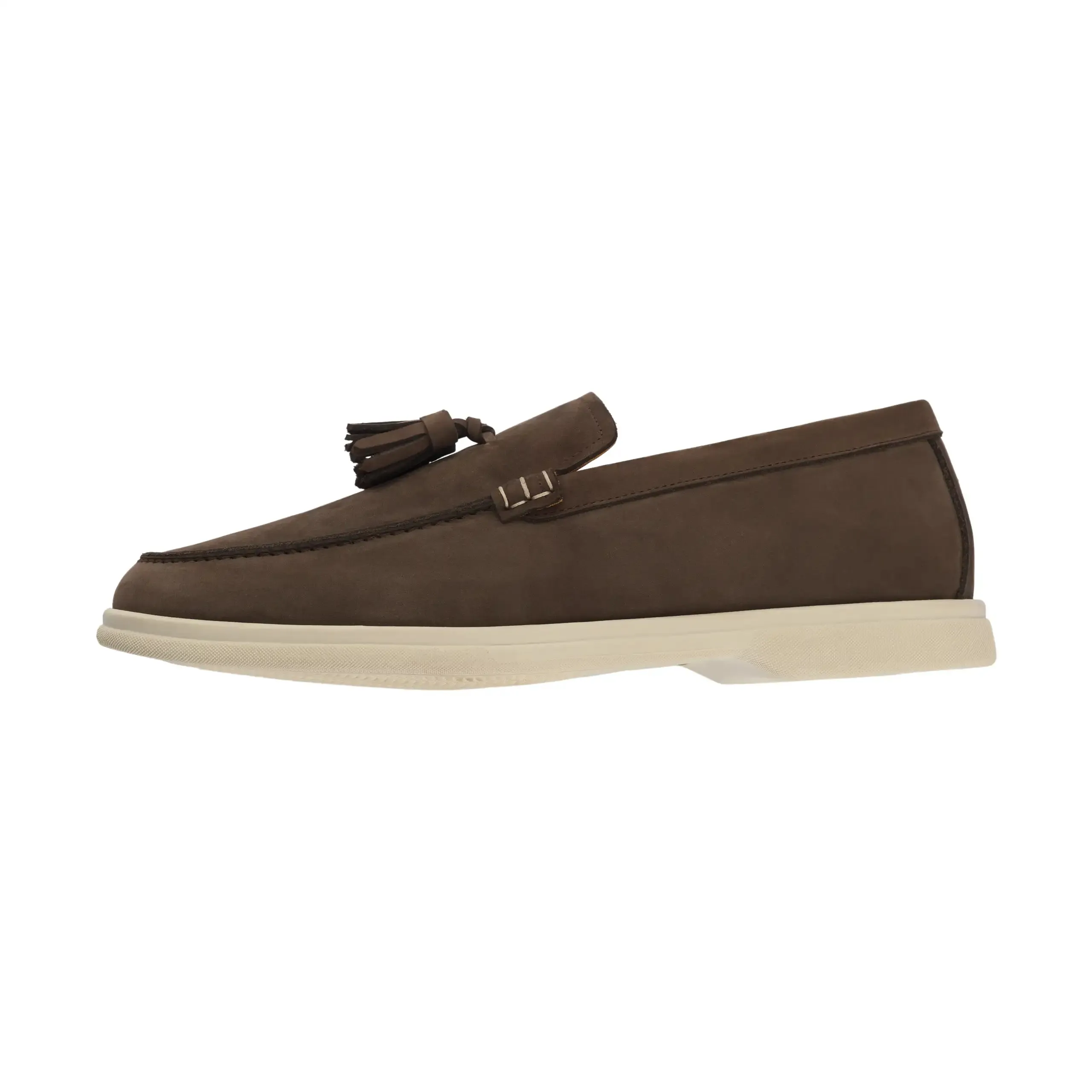 Suede Tassel Loafer in Taupe
