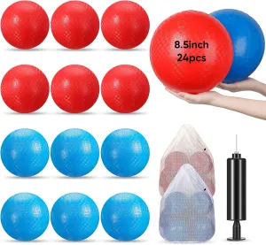 Sumind 24 Pcs Dodgeballs 8.5 Inches Playground Balls Kids Kickball Inflatable Rubber Handball Bouncy Dodgeball Bulk with 1 Hand Pump and 3 Storage Bag for Ball Games Gym Outdoor