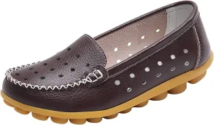 Summer Sandals For Women Leather Flat Sandal Hollow Breathable Flats Shoes Loafers Casual Footwear For Daily Work
