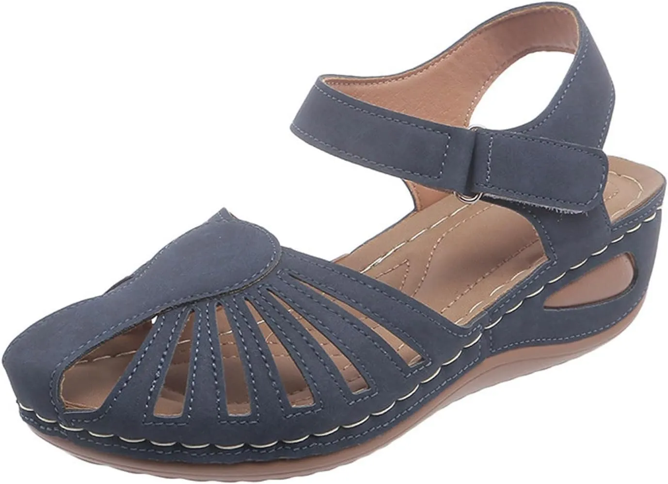 Summer Wedge Sandals For Women Dressy 2025,Arch Support Comfortable Beach Walking Open Toe Flock Platform Sandals Casual Slip on Outdoor Shoes ﻿