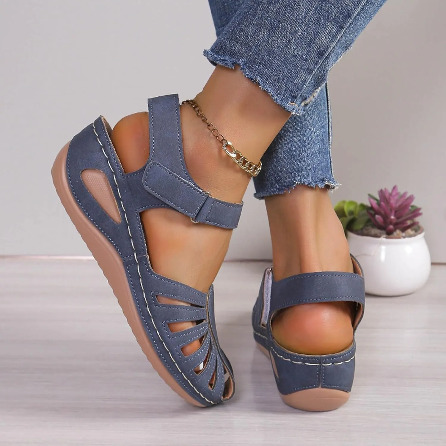 Summer Wedge Sandals For Women Dressy 2025,Arch Support Comfortable Beach Walking Open Toe Flock Platform Sandals Casual Slip on Outdoor Shoes ﻿