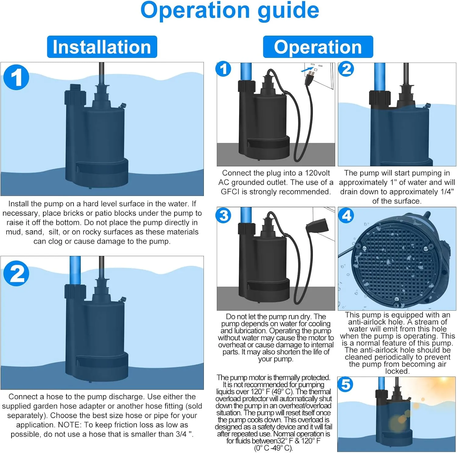 Sump Pump Submersible Pump 1/4 HP Sump Pump 1800 GPH Submersible Utility Pump-Black