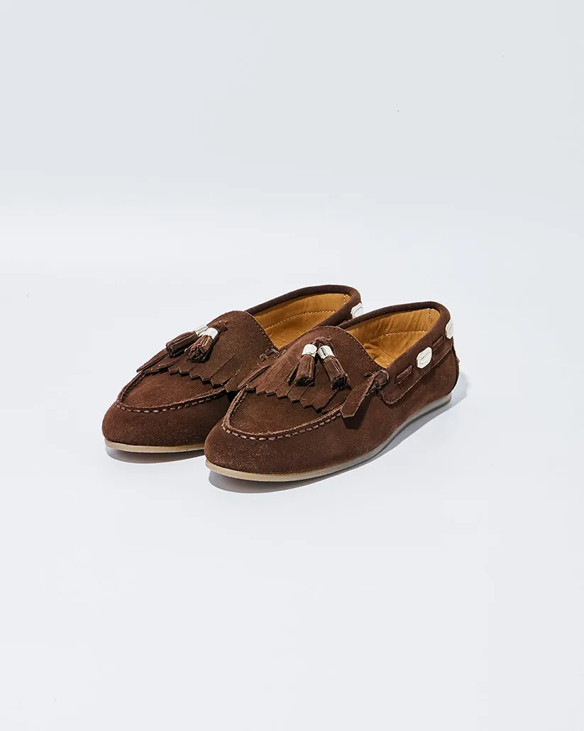 TASSEL MOC SHOES BROWN SUEDE