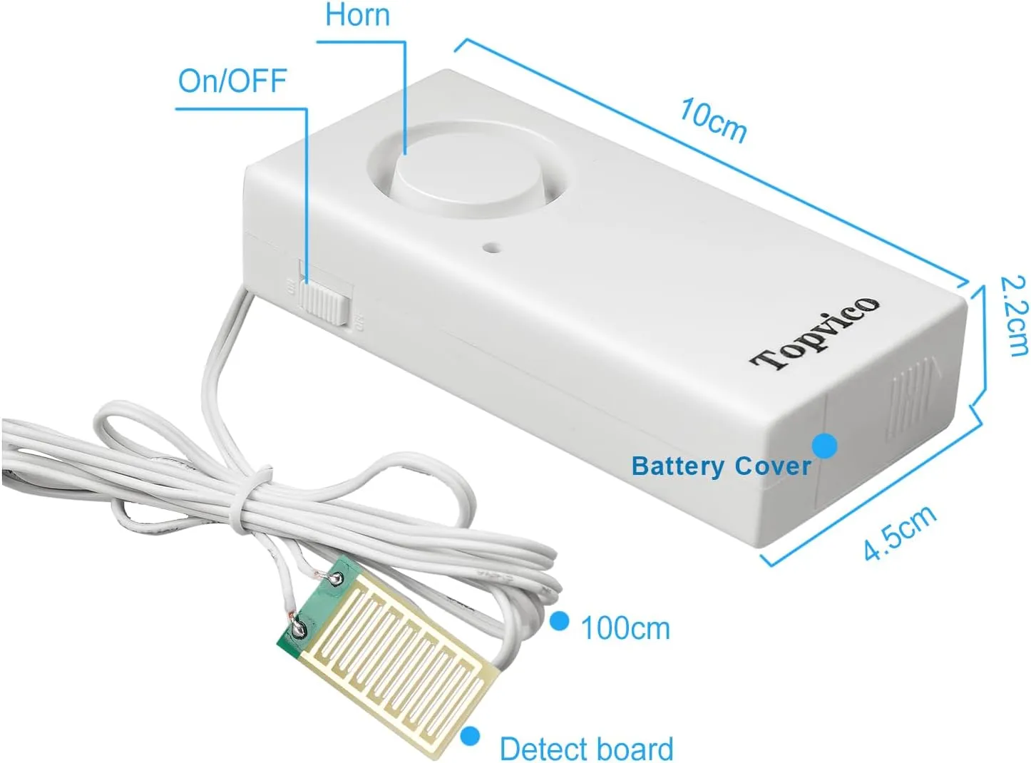 Topvico Water Alarm Leak Detector Moisture Sensor for Basements Sump Pump Dishwasher RV Water Heater Pan High Flood Alert, 120dB Work Alone, Battery Operated, 5 Packs