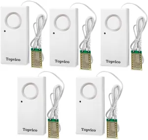 Topvico Water Alarm Leak Detector Moisture Sensor for Basements Sump Pump Dishwasher RV Water Heater Pan High Flood Alert, 120dB Work Alone, Battery Operated, 5 Packs