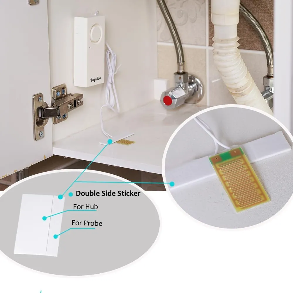 Topvico Water Alarm Leak Detector Moisture Sensor for Basements Sump Pump Dishwasher RV Water Heater Pan High Flood Alert, 120dB Work Alone, Battery Operated, 5 Packs