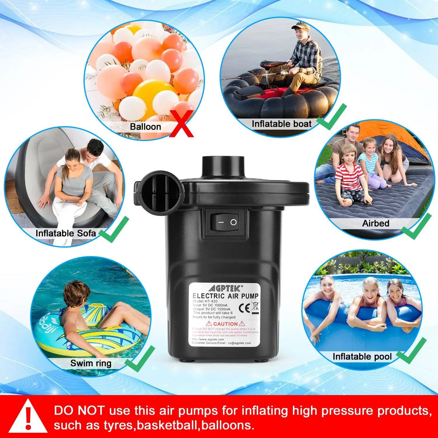 USB Rechargeable Cordless Electric Air Pump