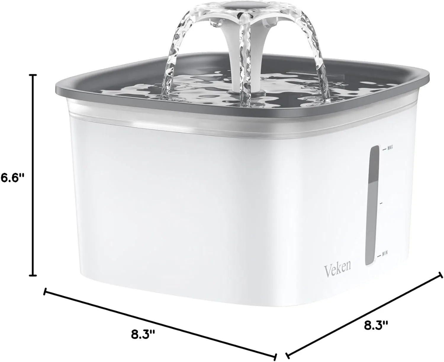 Veken 95oz/2.8L Pet Fountain, Automatic Cat Water Fountain Dog Water Dispenser with Replacement Filters for Cats, Dogs, Multiple Pets (Grey, Plastic)