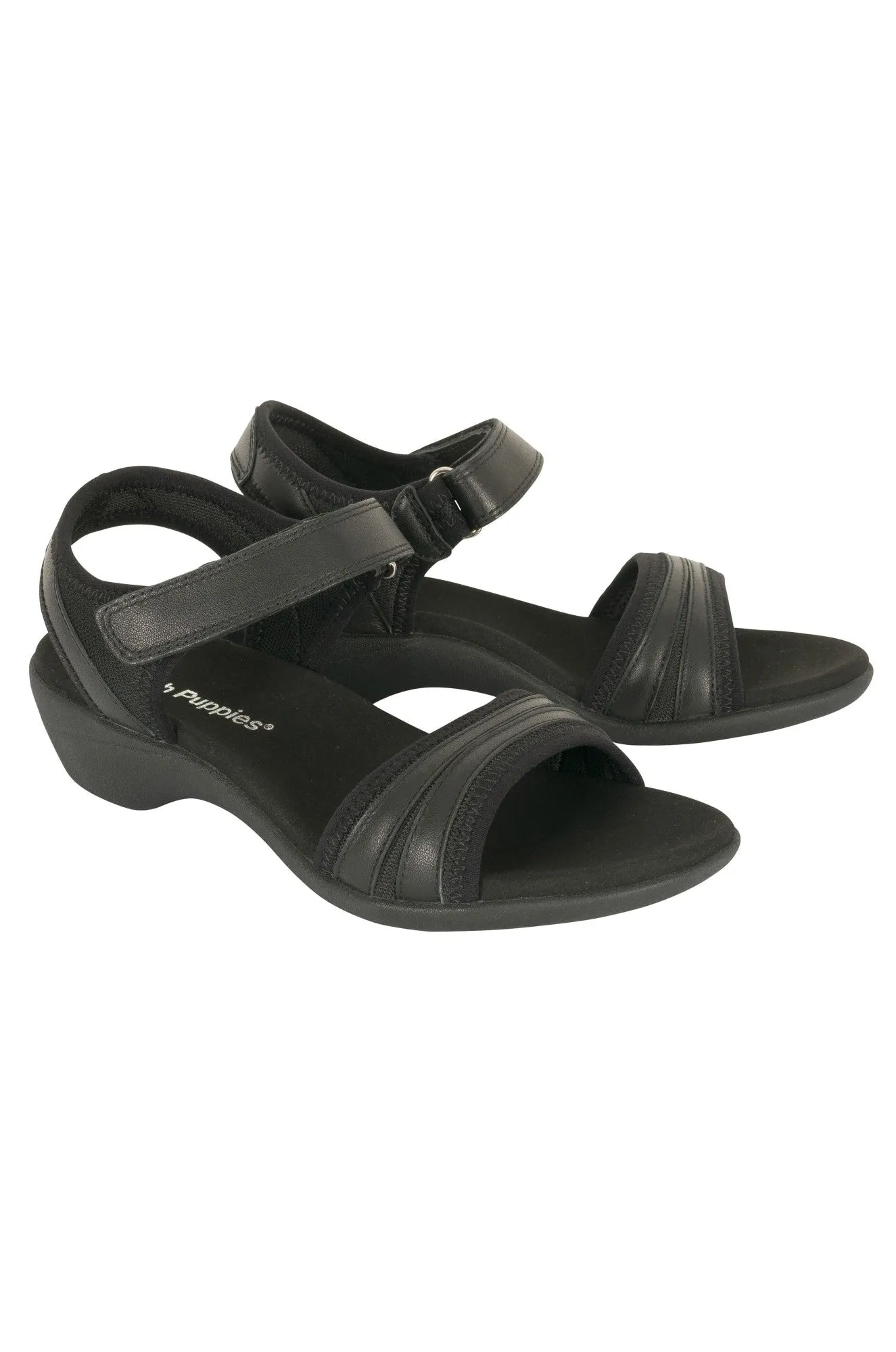 Velcro fastening Leather Sandal | BLACK | AMAZING AB