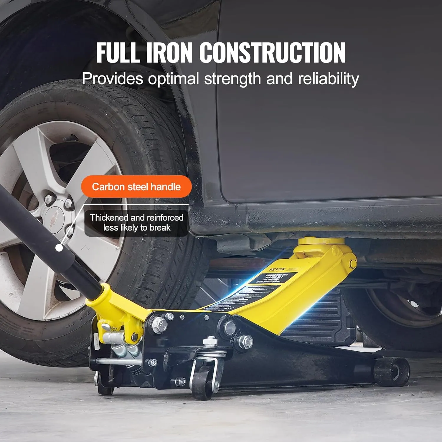 VEVOR Low Profile Floor Jack 2 Ton (4400 lbs), Heavy Duty Iron Hydraulic Racing Floor Jack, Hydraulic Car Jack, Dual Piston Quick Lift Pump, 3"-18.5" Height Lifting Range (Yellow)