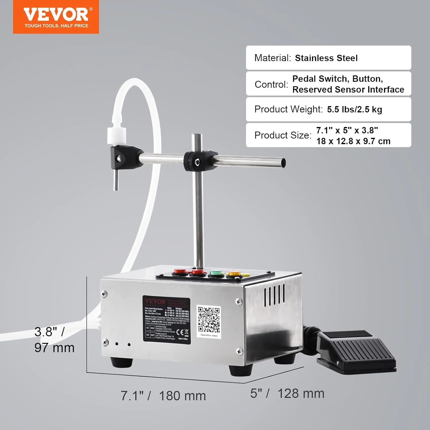 VEVOR Paste Liquid Filling Machine 10-4000ml, Automatic Bottle Filling Machine Digital Control for Milk, Water, Wine, Beverage, Soy Sauce, Vinegar, Alcohol (Single Nozzle),