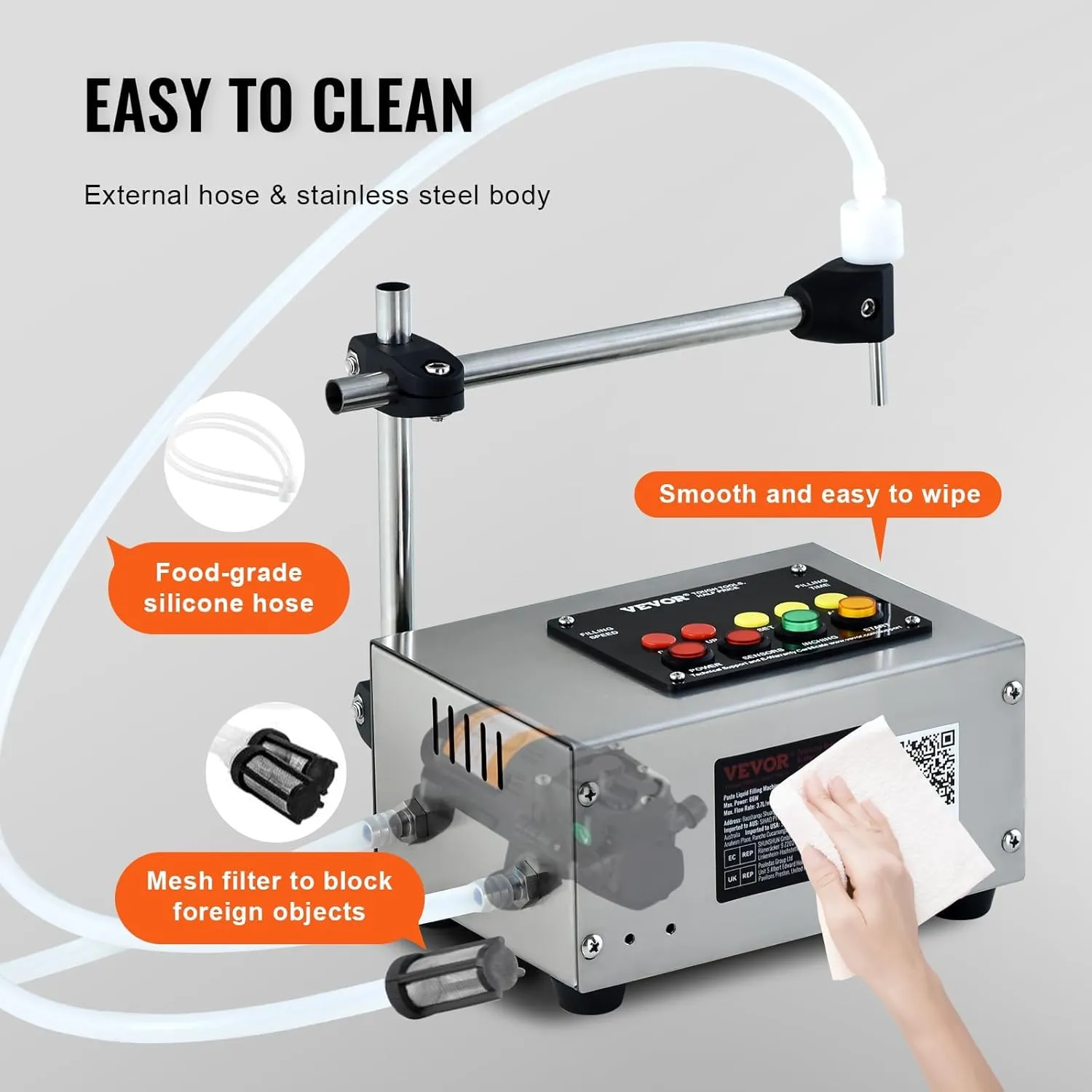 VEVOR Paste Liquid Filling Machine 10-4000ml, Automatic Bottle Filling Machine Digital Control for Milk, Water, Wine, Beverage, Soy Sauce, Vinegar, Alcohol (Single Nozzle),