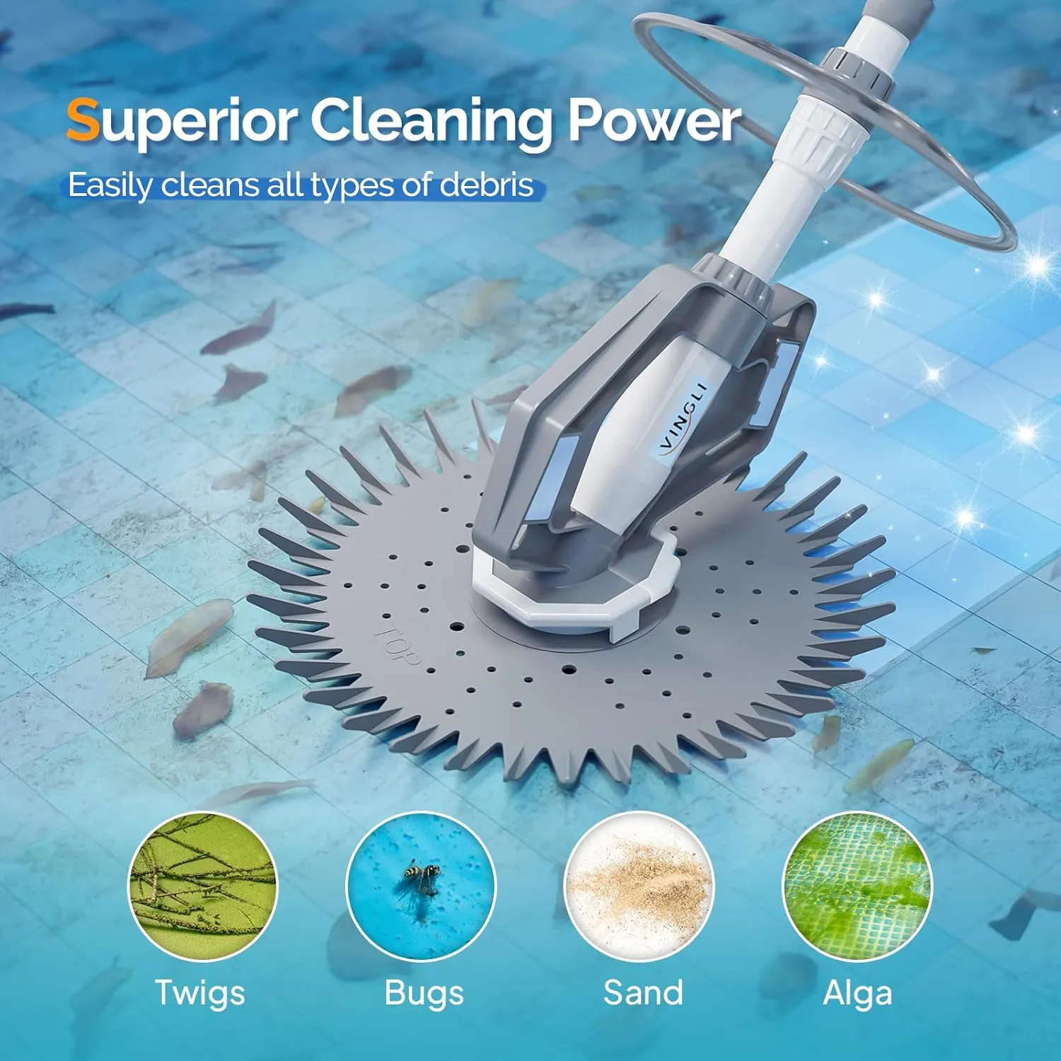 VINGLI Pool Vacuum Cleaner Automatic Sweeper Swimming Pool Creepy Crawler Vacuum with 33FT Hoses (Gray&White)