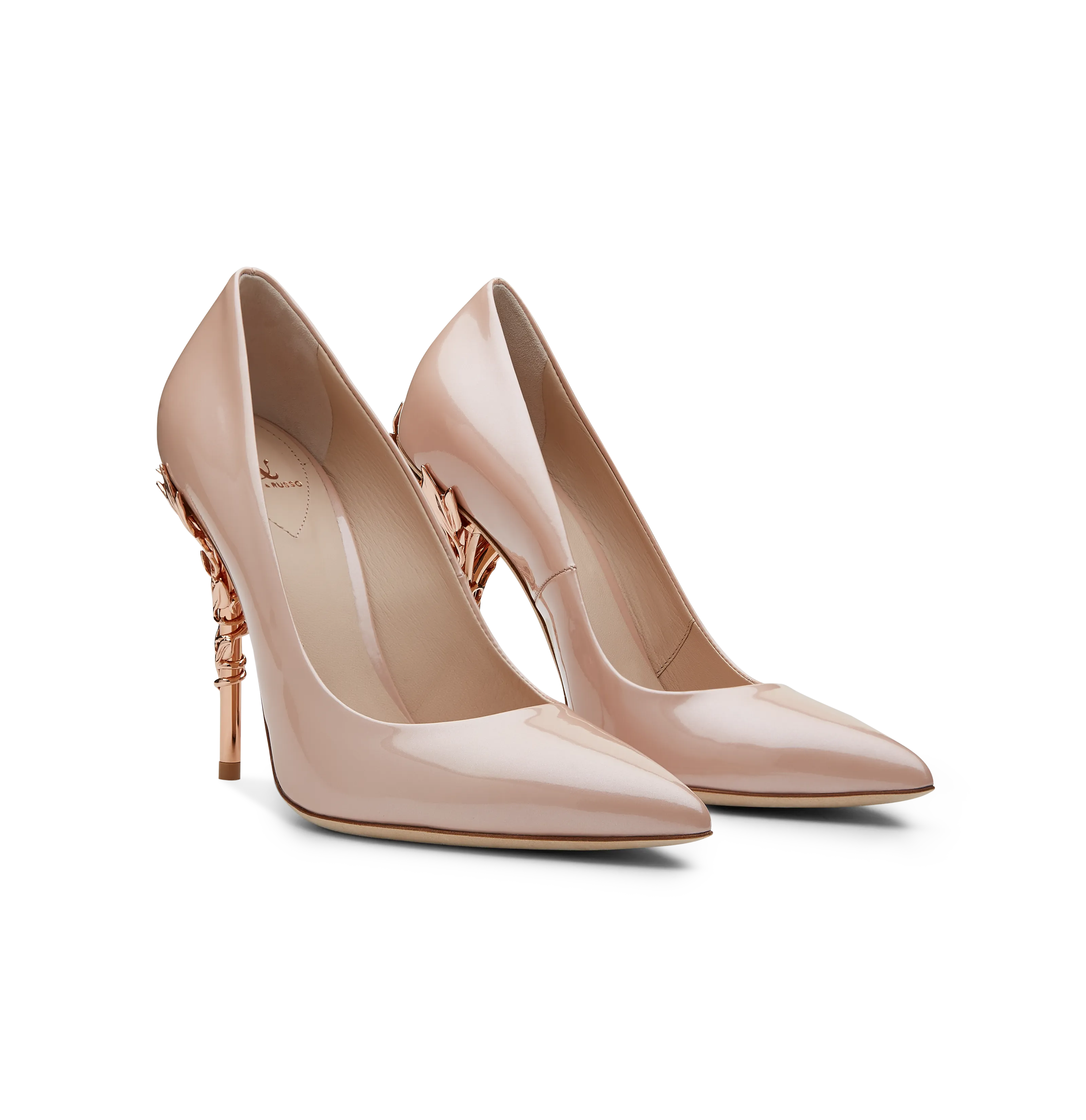 Vintage Pink Patent Leather with Rose Gold Leaves