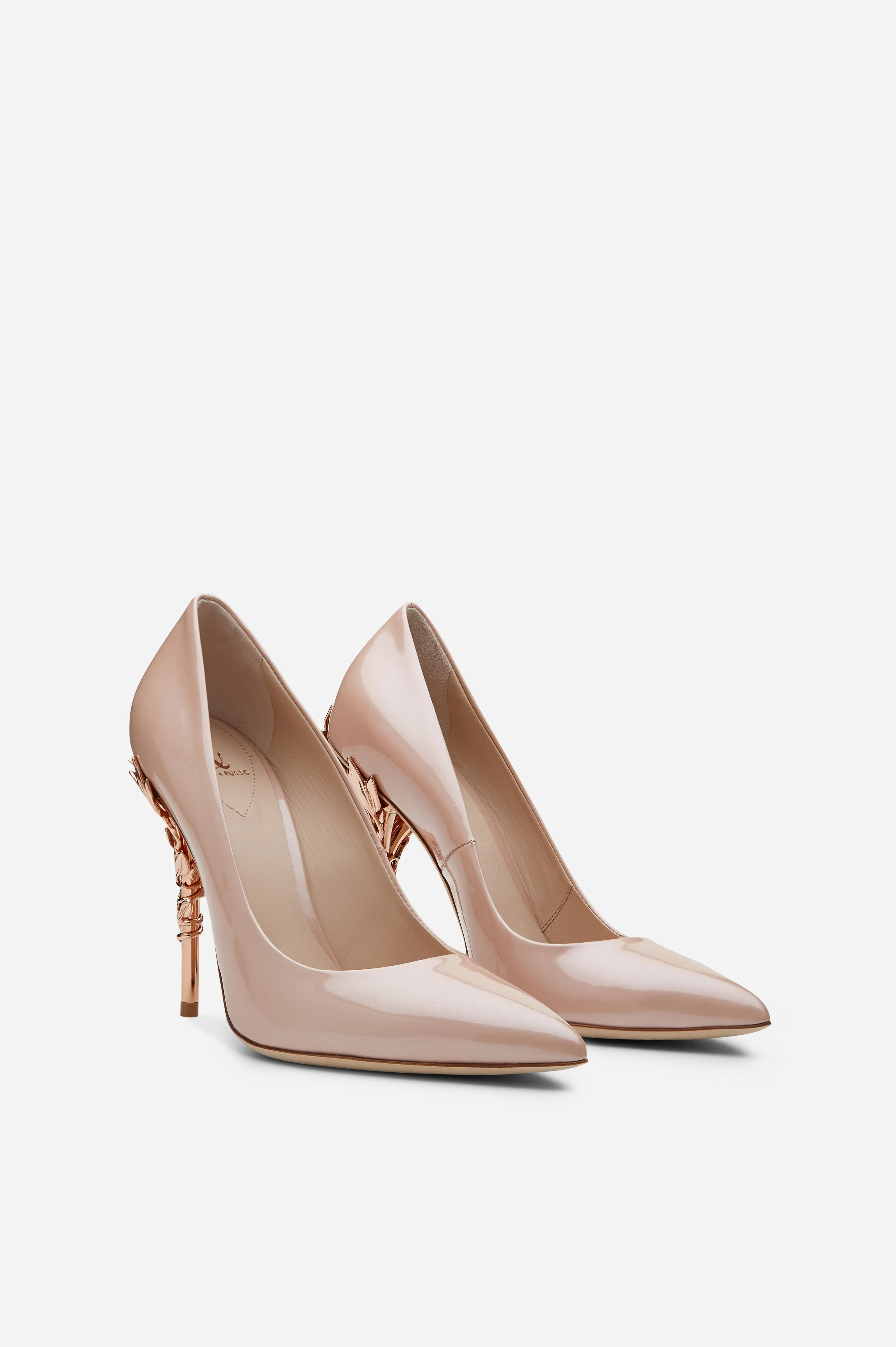 Vintage Pink Patent Leather with Rose Gold Leaves