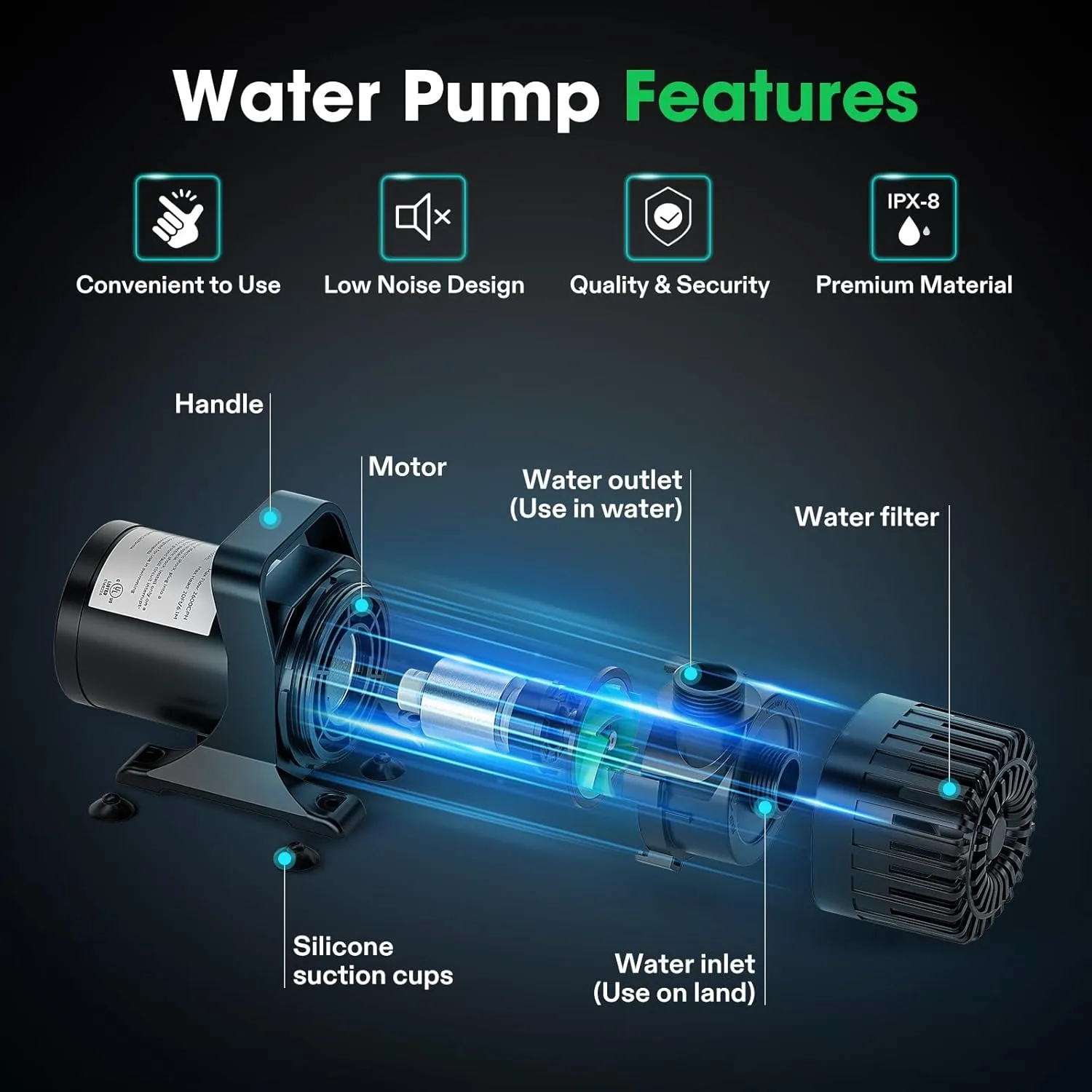 VIVOSUN 2700 GPH Submersible Water Pump with Barrier Bag, 120W Pond Pump with 15FT. Lift Height, Ultra Quiet Aquarium Pump for Pond, Waterfall, Fish Tank, Statuary, Hydroponic