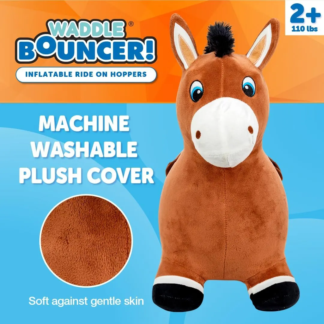 WADDLE Inflatable Animal Hopper - Kids, Toddler Toys, Bouncy Animal Hopper, Hopping Plush Toy, Indoor and Outdoor, Pump Included, Riding Toys for Boys and Girls Ages 2 and Up