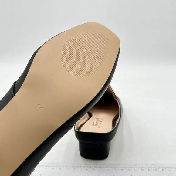 Women Luxury Leather Mules, Closed Square Toe Loafer, Med Chunky Heel Backless