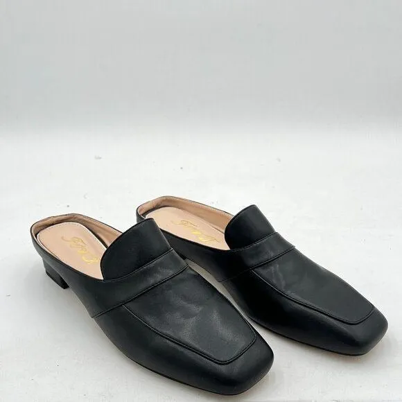 Women Luxury Leather Mules, Closed Square Toe Loafer, Med Chunky Heel Backless