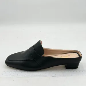 Women Luxury Leather Mules, Closed Square Toe Loafer, Med Chunky Heel Backless